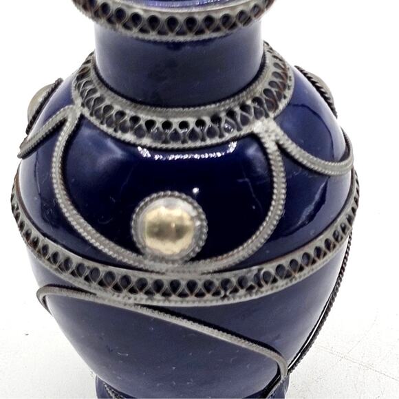 Moroccan Vase Blue Silver Filigree Boho Romantic Art Decor Vintage Style 4.75H - Picture 3 of 6
